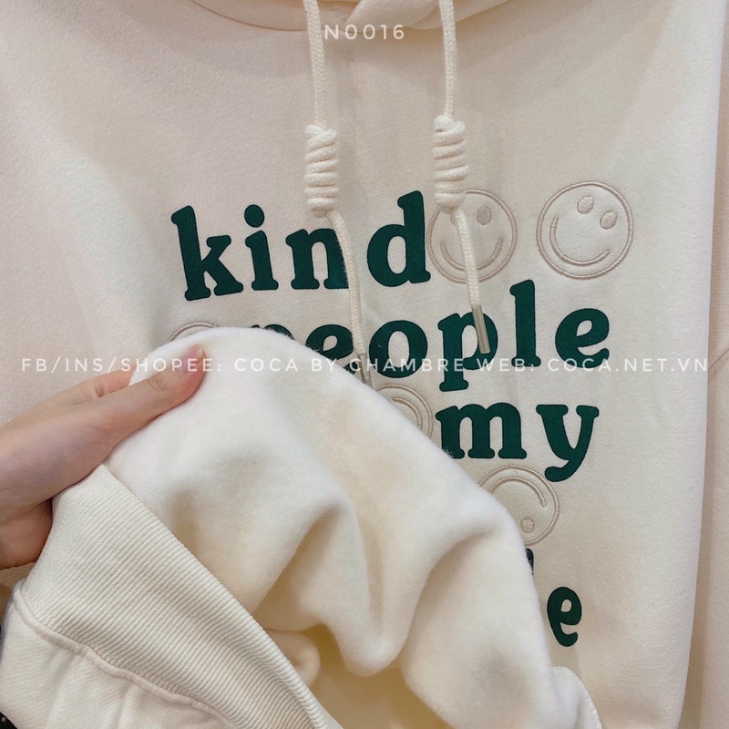 [N0016]🏡 Áo HOODIE nỉ bông dày thêu mặt cười in KIND PEOPLE form rộng (Có sẵn/ảnh thật) | BigBuy360 - bigbuy360.vn
