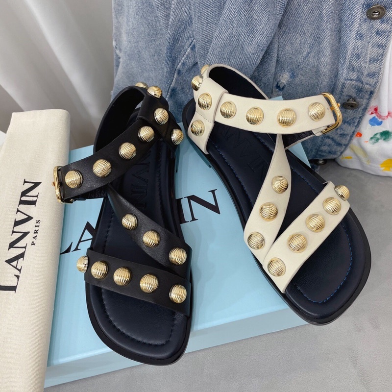 Sandal nữ đính đá bohemian mẫu mới thương hiệu Lanvin cao cấp