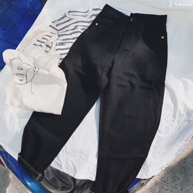 Quần baggy jean đen Domi 094 rách cơ bản hình thật ảnh sàn