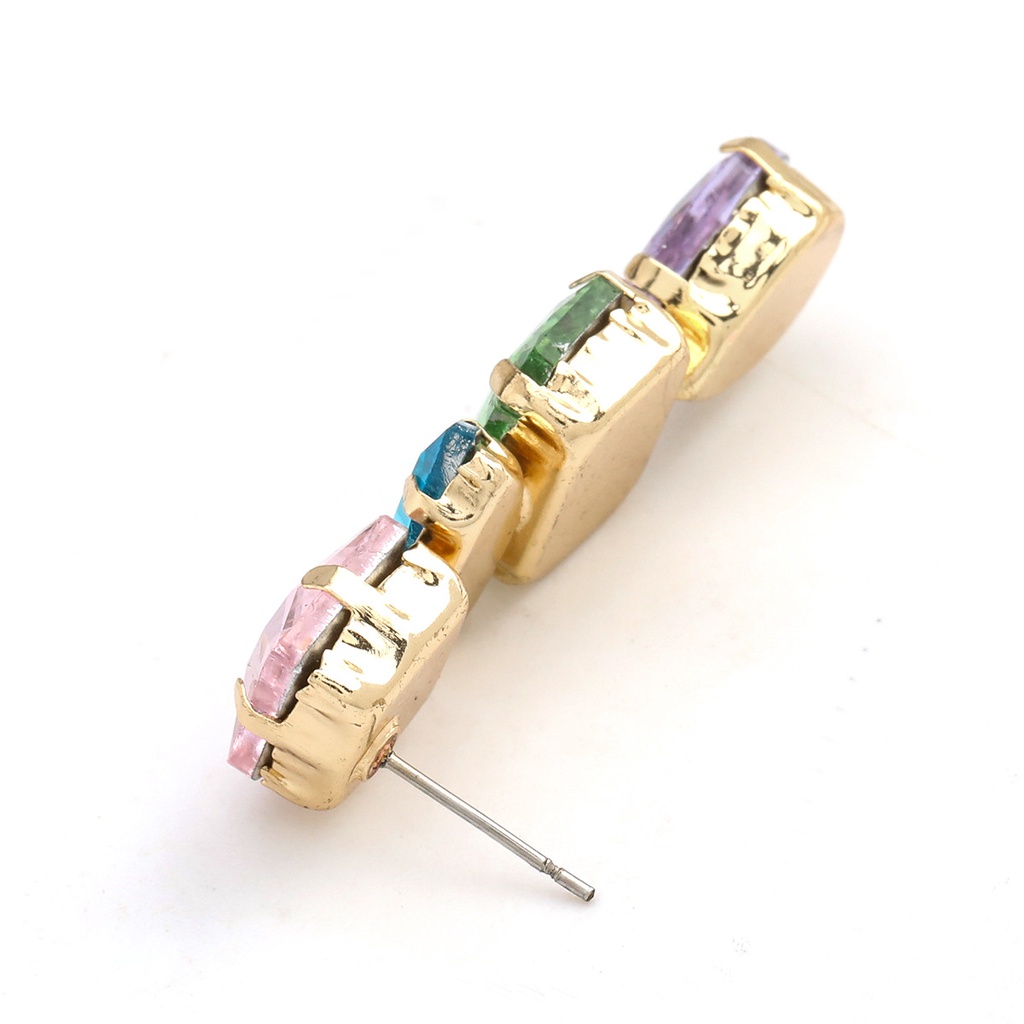 Khuyên tai PINKDUDU PD347 hợp kim mặt thủy tinh dáng vuông/ giọt nước đính đá lấp lánh thời trang cho nữ