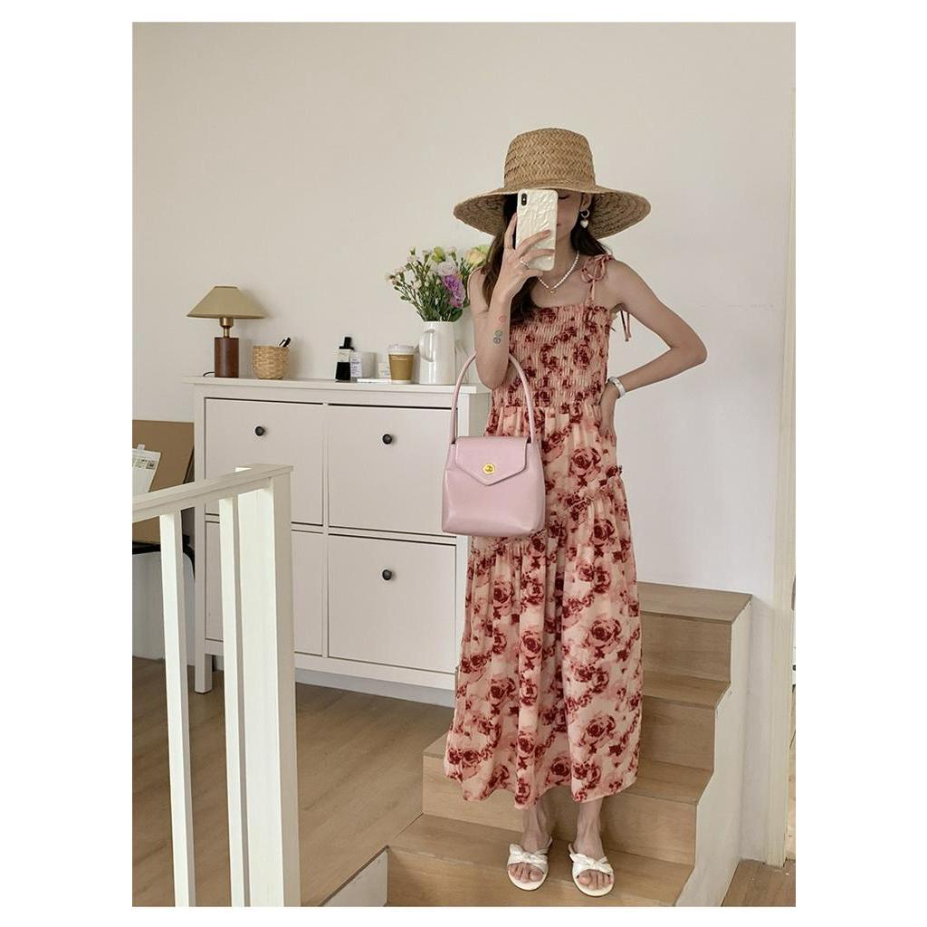 Đầm Hai Dây Họa Tiết Hoa Thời Trang Mùa Hè Pháp Kiểu Retro Mới 63999