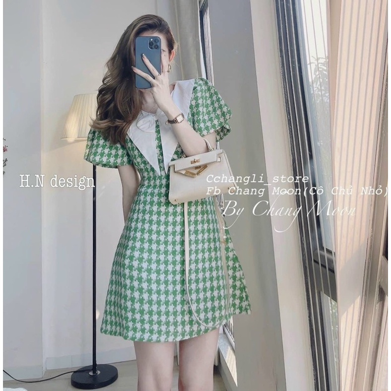 (HÌNH THẬT) Đầm dạ Tweed xanh siêu đẹp