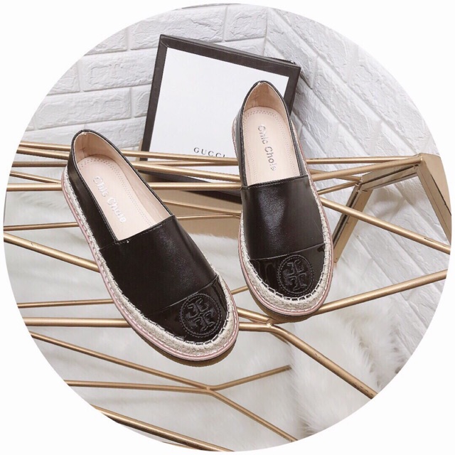 Giày slipon pha mũi viền cói