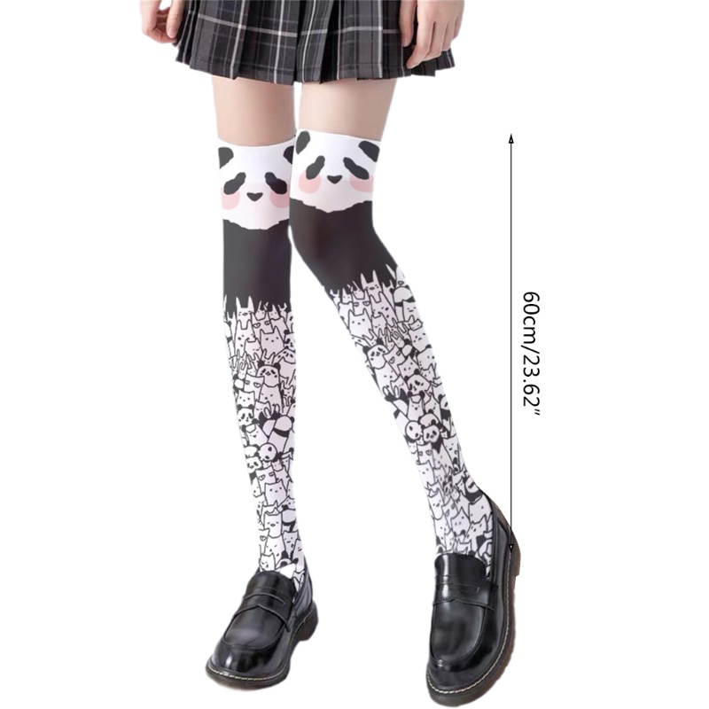 XIXI Vớ dài qua gối in hình gấu trúc hoạt hình dễ thương cho nữ