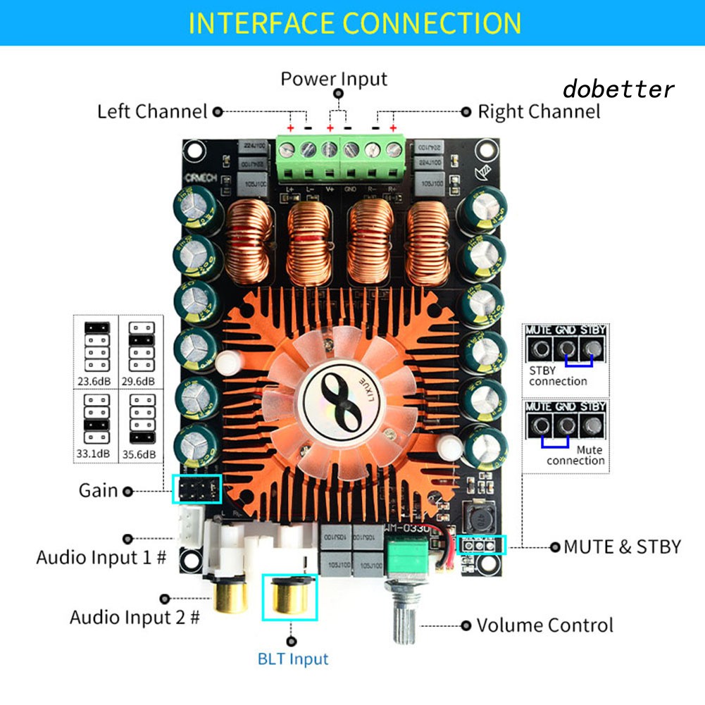 Bảng mạch khuếch đại âm thanh hifi 2.0 kênh dh_tda7498e btl class-d