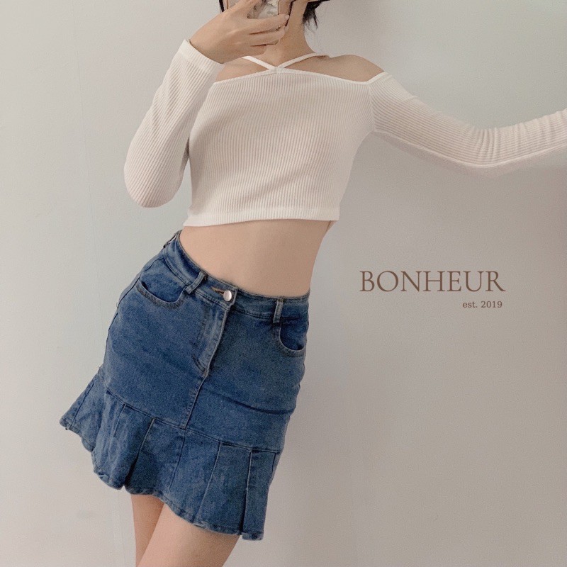 [Mã WASKT304 giảm 15% tối đa 30K đơn 99K] [ẢNH THẬT CLIP THẬT] Jennie Top áo cổ buộc dây trễ vai sang chảnh