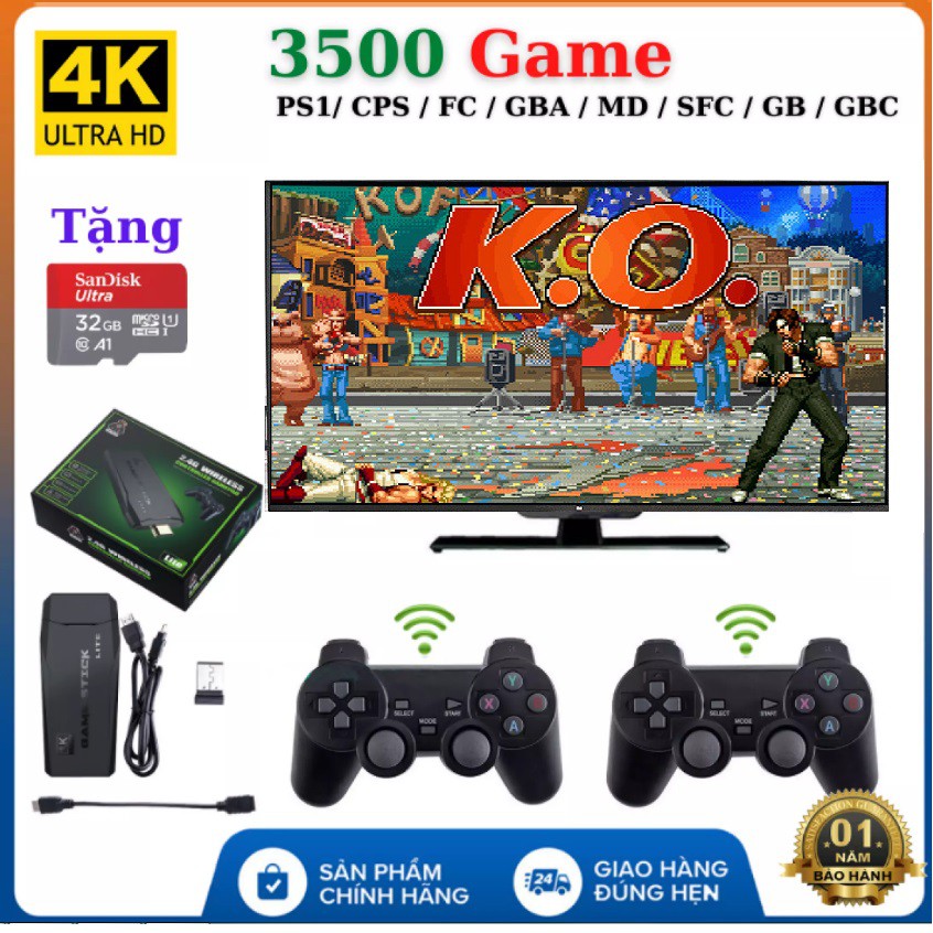 Máy Chơi Game 4 Nút Không Dây- Máy Chơi Game Không Dây Cổng HDMI 4K, Có Sẵn 3500 Game, Hỗ Trợ Tải Game Dạng CPS/ FC/ GBA | BigBuy360 - bigbuy360.vn