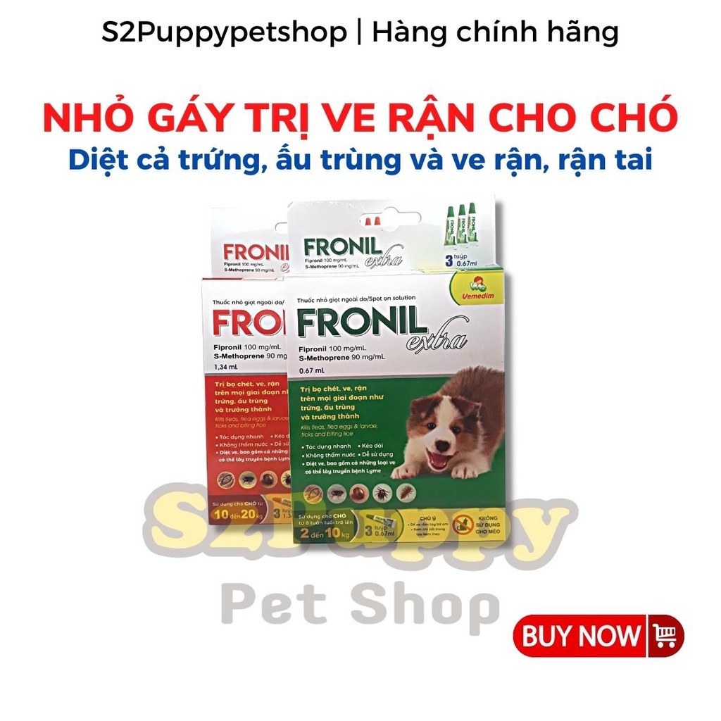 Nhỏ Gáy Trị Ve Rận Cho Chó từ 2 - 20 Kg - Fronil Extra Vemedim (Hộp 3 Tuýt)