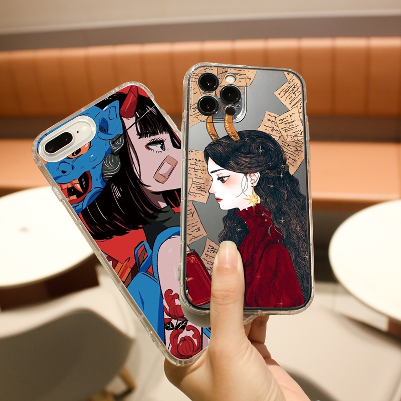 Ốp lưng iphone Ốp điện thoại SUNTAIHO TPU trong suốt viền vuông in hình cô gái cho IPhone 13 12 11 Pro Max X XS Max XR 8 7 6 6S Plus