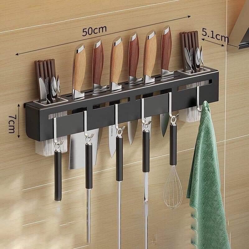 Kệ cài dao đen, để đũa kèm móc treo đa năng, tiện dụng chắc chắn