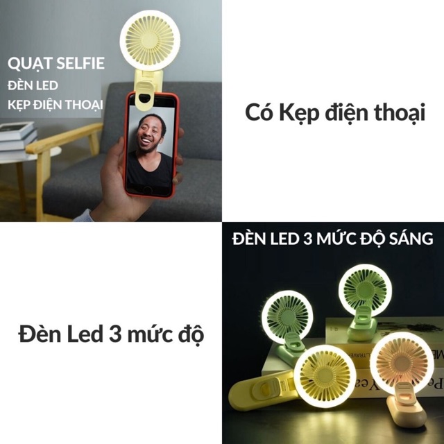 Quạt cầm tay đèn led kẹp mini gấp 90 độ chính hãng Yase siêu mát