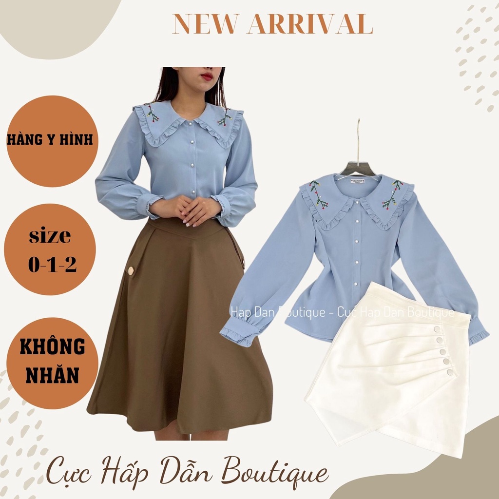 Áo Sơ MI Nữ thêu tay thủ công xanh trắng Độc Đáo cực Đẹp (Hàng Y HÌnh)