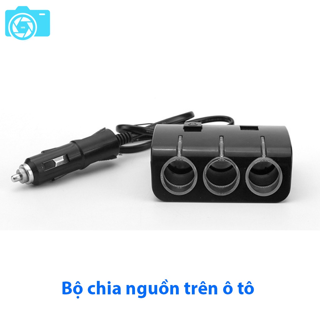 Tẩu chia nguồn trên ô  tô, chia thành 3 cổng cắm nguồn, 2 cổng cắm USB, có công tắc tắt mở nguồn