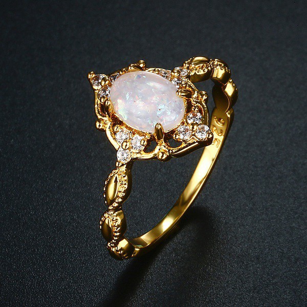 Nhẫn mạ vàng 18k đính đá opal nhân tạo phong cách Âu Mỹ