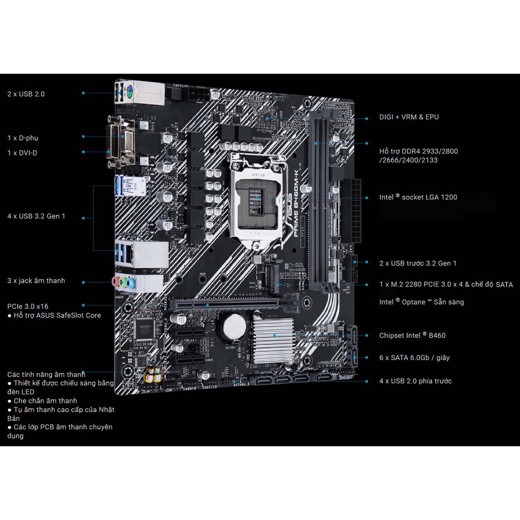 Bo mạch chủ ASUS PRIME B460M-K - Bảo hành 36 tháng chính hãng