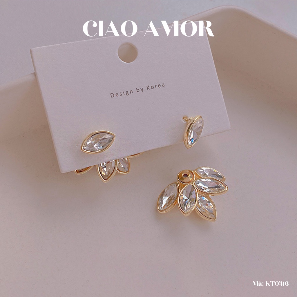 Khuyên tai nữ, Bông tai bạc 925 hoa sau cánh to đá sang trọng lấp lánh dự tiệc Trang sức Ciao Amor - KT0416
