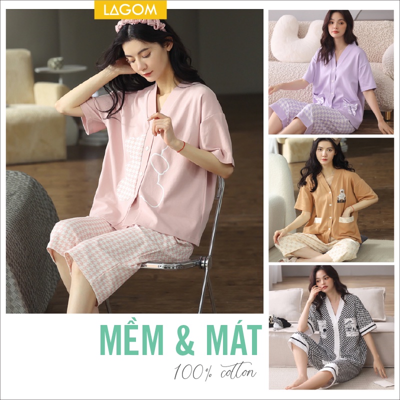 [100% COTTON] Bộ Lửng Nữ Mặc Nhà | Pijama Sau Sinh Cotton Mùa Hè