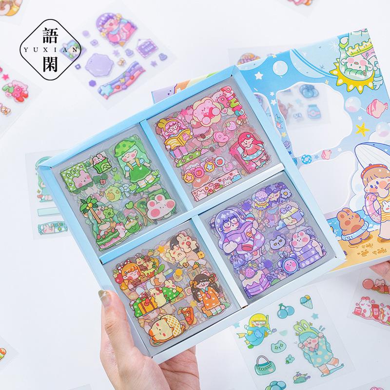 Set chiết 10 tấm sticker/nhãn dán dễ thương chất liệu PET PVC trang trí sổ