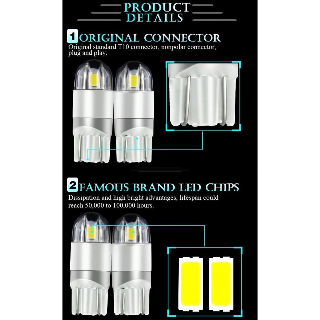 [Mới] Bóng Đèn Led Bulb Demi, Đèn Mặt Đồng Hồ Xe Máy, Light Sương Mù, Xi Nhan Ô Tô T10 2 SMD 3030 COB 12V Cao Cấp