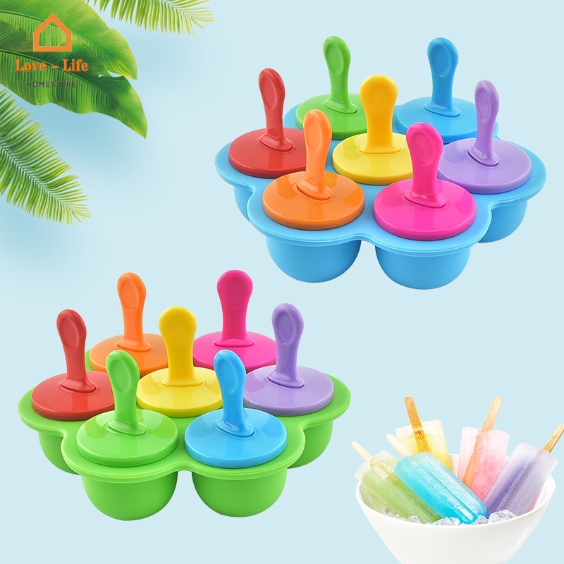 Khuôn Làm Kem/Bánh Pudding/Trái Cây 7 Lỗ Bằng Silicone Nhỏ Gọn Tiện Lợi Dành Cho Nhà Bếp
