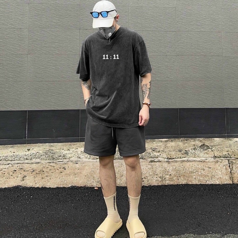 set quần short wash kèm áo thun 11:11 wash
