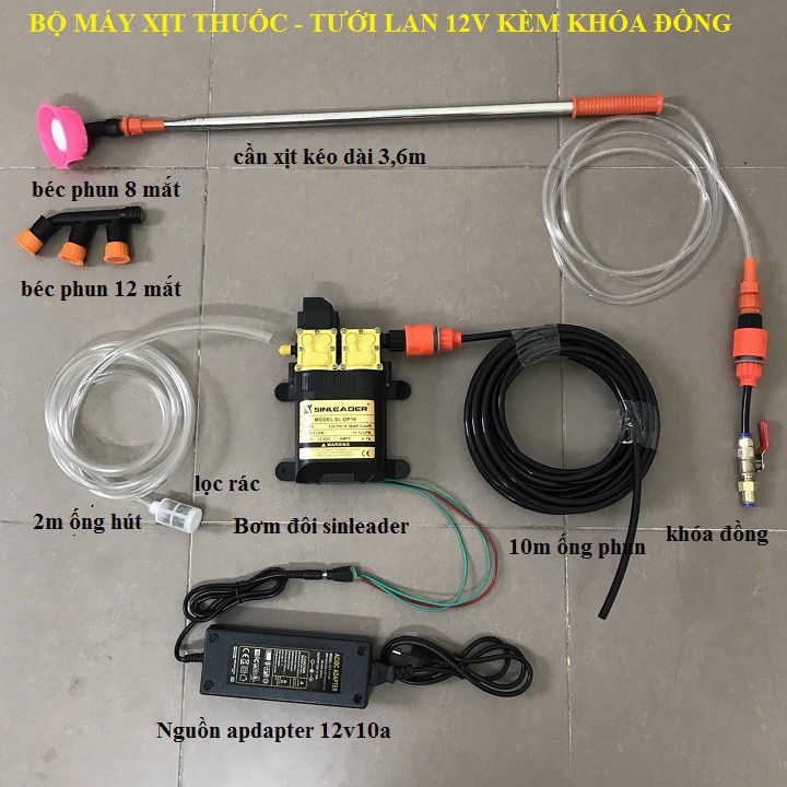 bơm xịt thuốc, tưới lan 12v, phun thuốc -máy bơm xịt thuốc van khóa nước đồng