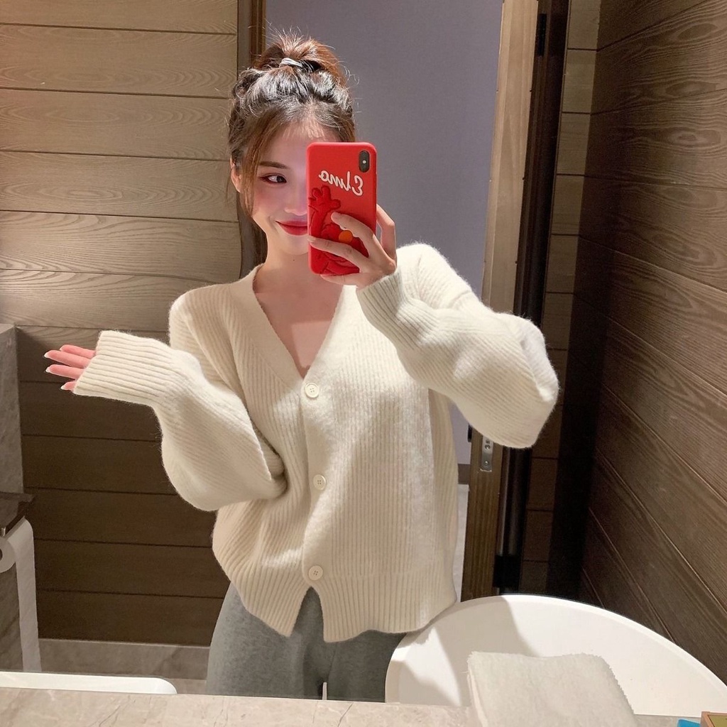 Áo khoác len cổ chữ v màu sắc nhã nhặn thời trang 2021