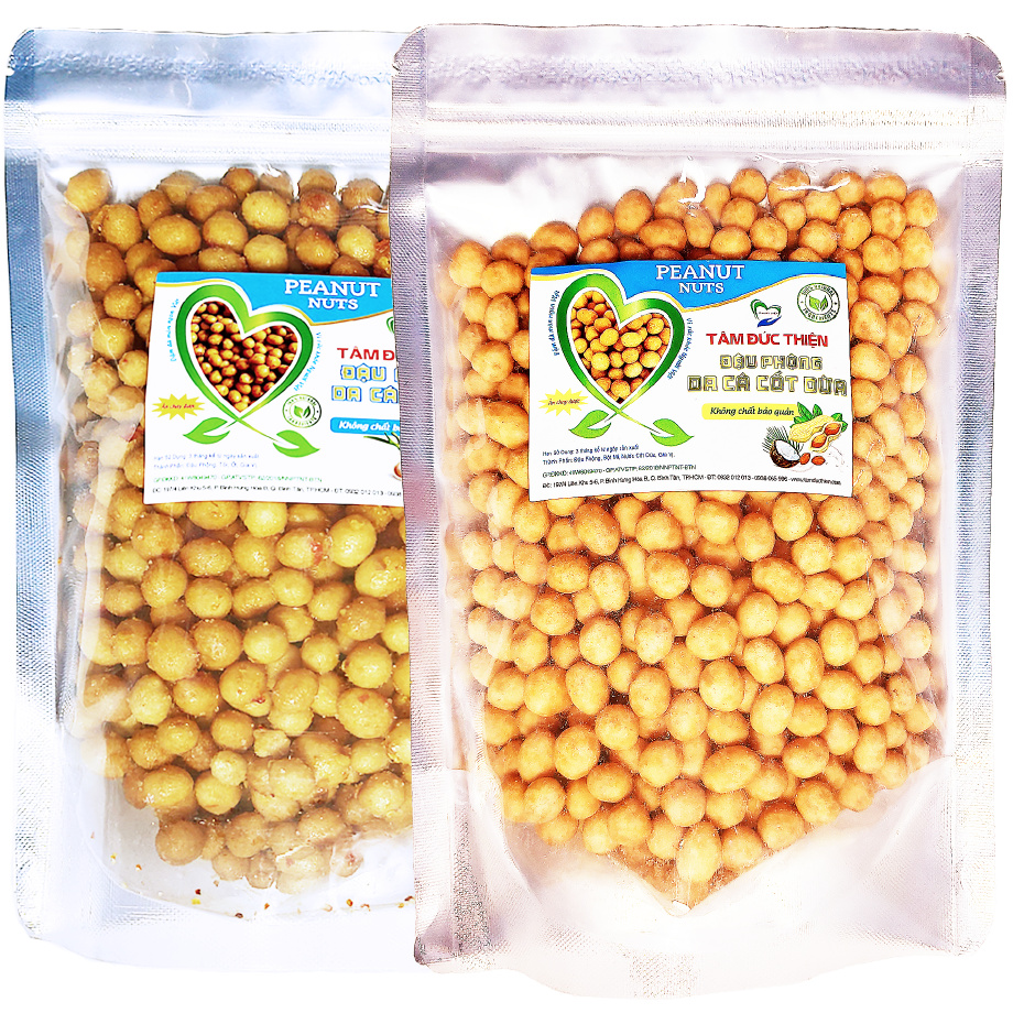 Combo 1KG: Đậu Phộng Da Cá Nước Cốt Dừa Công Thức Mới/ Đậu Phộng Da Cá Tỏi Ớt Tâm Đức Thiện (2 x Túi 500GR)