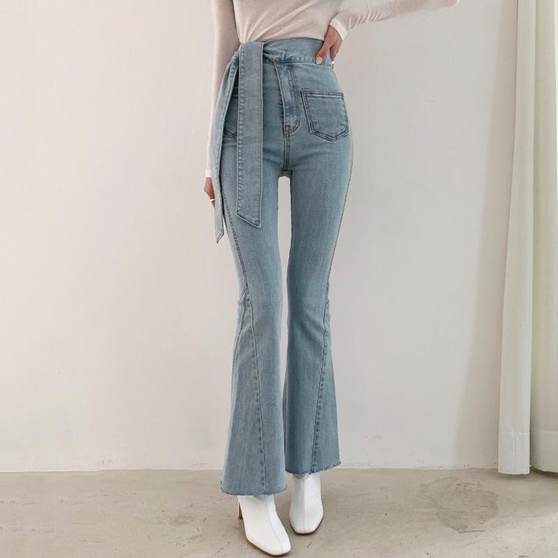 2022 Ren-up micro-flare quần jeans ống loe cạp cao mới quần jeans ống loe phong cách cổ điển hoang dã giản dị