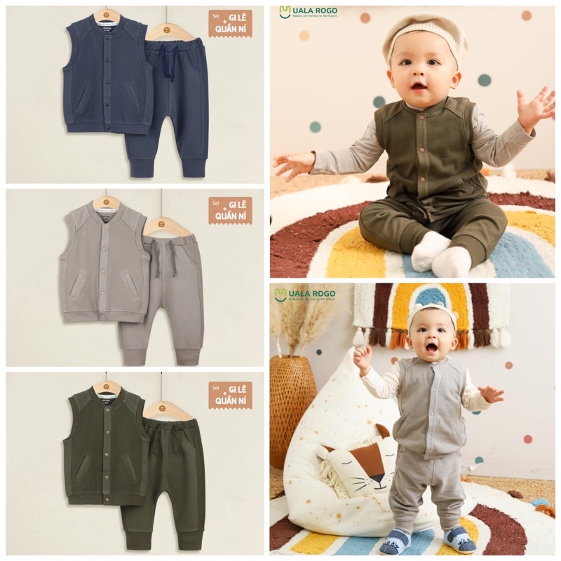Bộ quần áo cho bé Ualarogo 6 tháng - 5 tuổi vải nỉ cotton thu đông giữ ấm