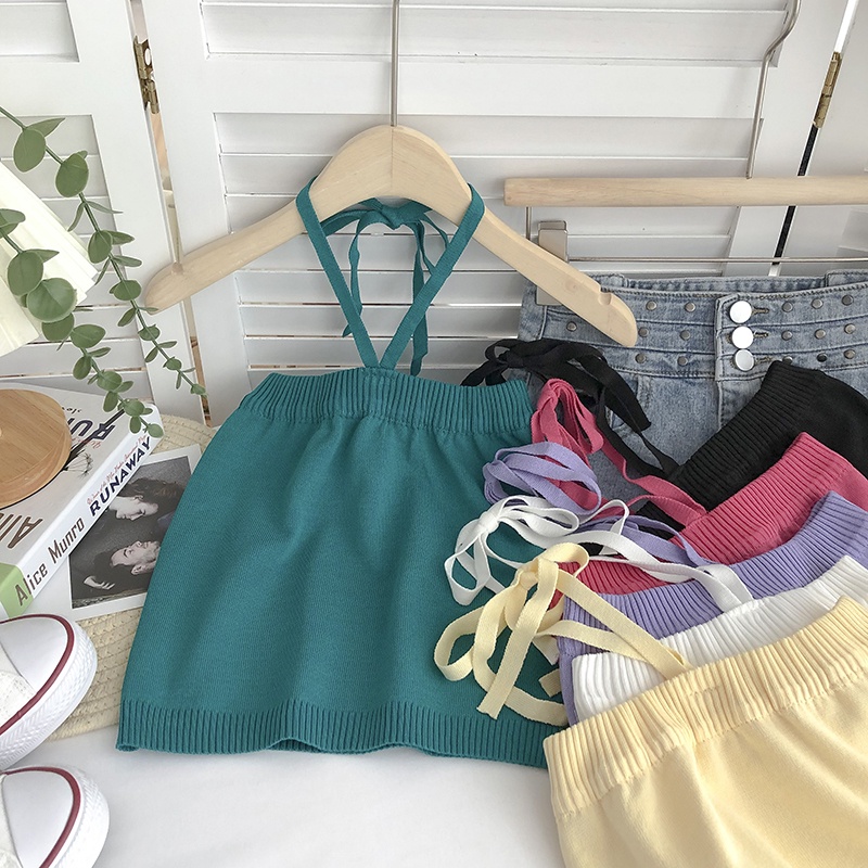 Áo Dệt Kim Sát Nách Dáng Ôm Cột Dây Kiểu Hàn Quốc Dễ Phối Đồ