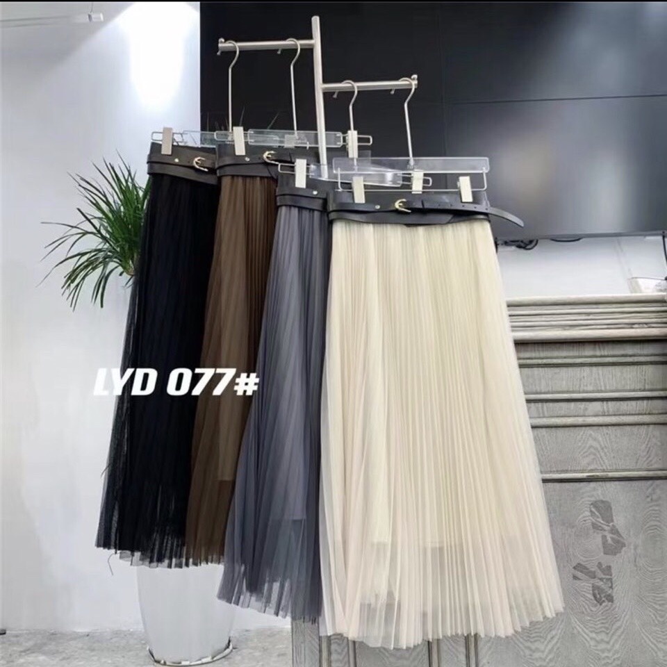 Chân Váy Ren Xếp Ly 3 Lớp (kèm đai da) dài 78cm váy xòe cao cấp (video ảnh thật)