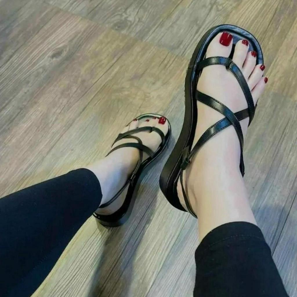 Sandal xỏ ngón  đế su đúc, quai dây mảnh, dây chéo khóa cài đế 3cm T26