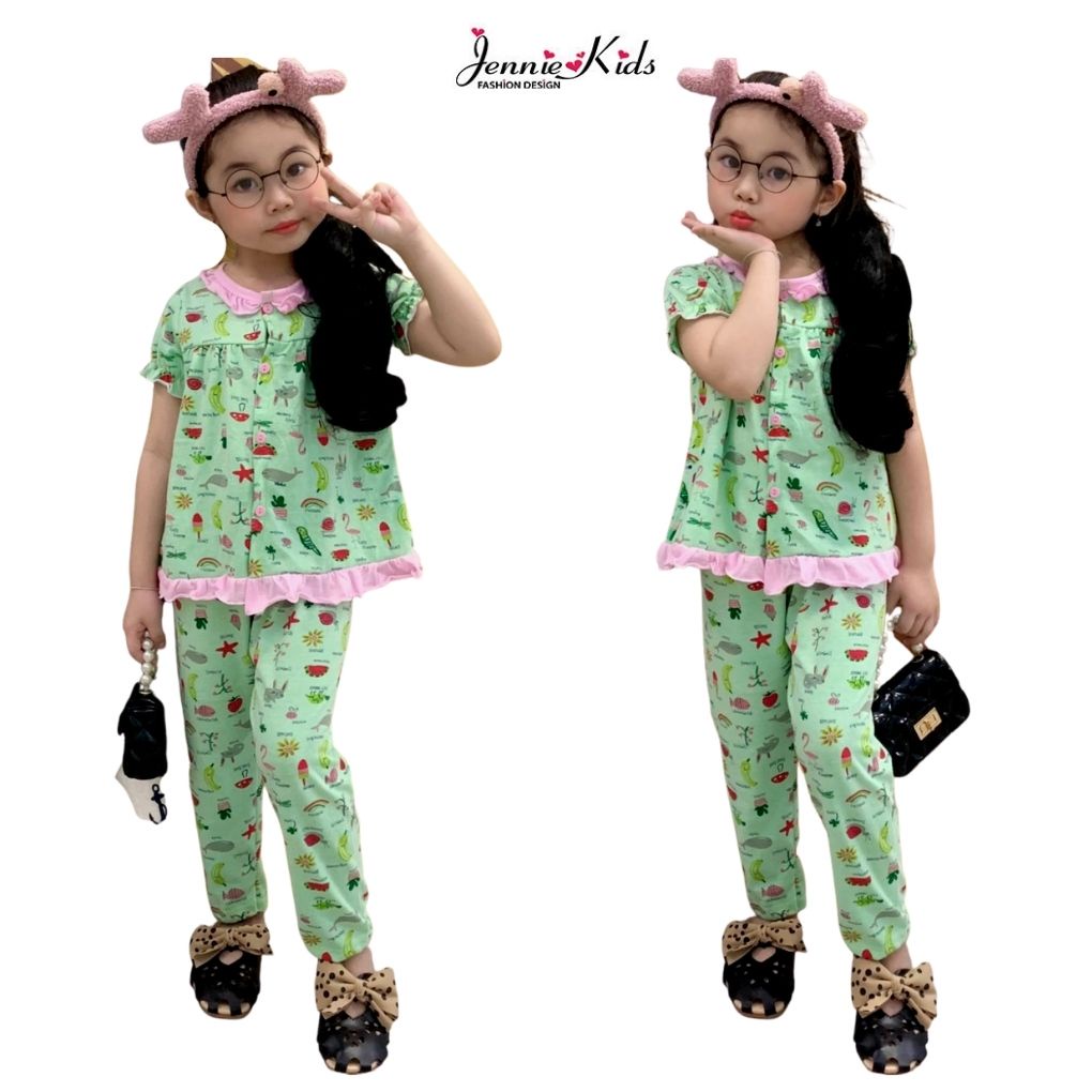 Đồ bộ bé gái, bộ bé gái dài cổ bèo cute vải cotton VNXK Jennie kids J465