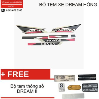 Bộ tem xe Dream II hồng tặng kèm tem thông số,lửa tặng kèm bộ tem thông số