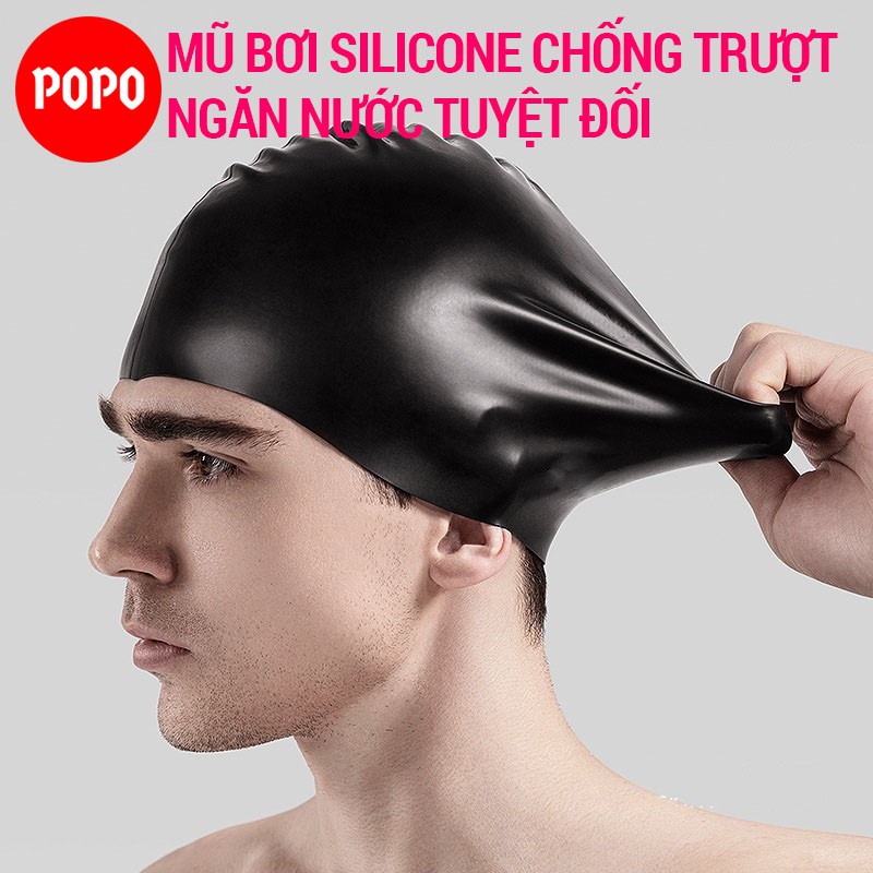 Mũ bơi người lớn silicone chính hãng POPO CA31 nón bơi nam, nữ trẻ em trên 6 tuổi ngăn nước