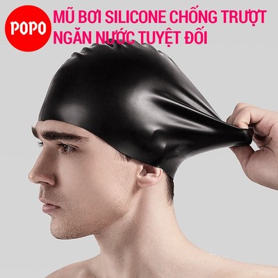 Mũ bơi silicone POPO CA31 người lớn cho nam nữ, cho bé, trẻ em trên 6 tuổi chất liệu an toàn