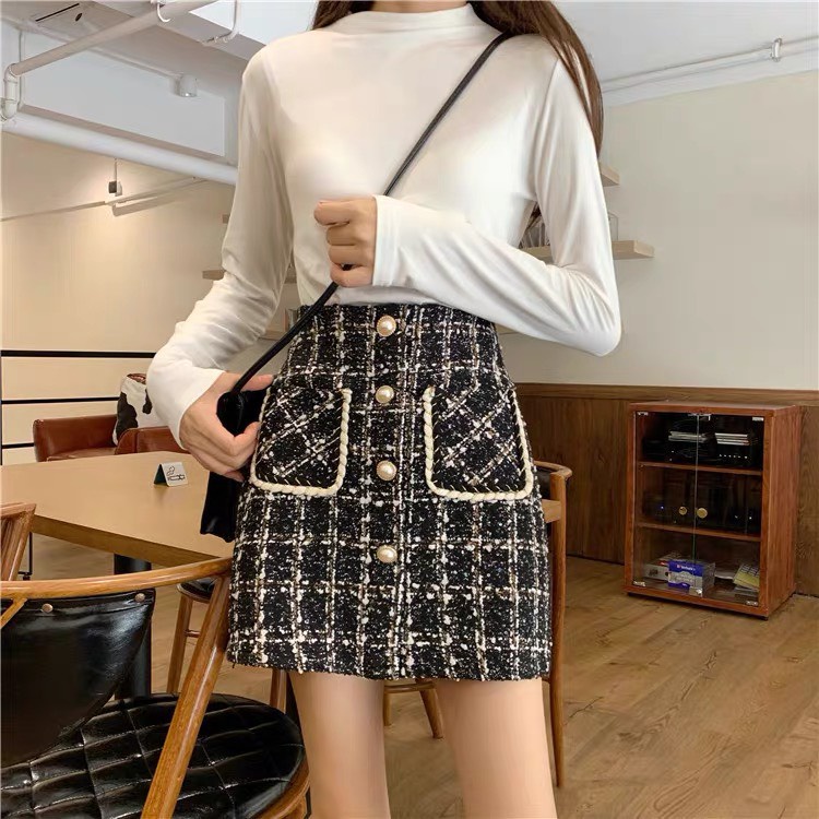 Chân Váy Dạ Tweed Chữ A Ngắn Có Quần Lót Trong 3 Cúc phong cách Hàn Quốc Okella (có ảnh-video shop chụp) | BigBuy360 - bigbuy360.vn