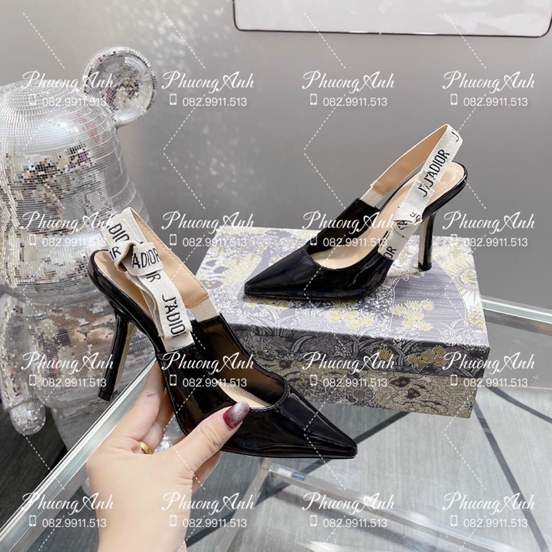 Sandal Dior Đen Bóng Cao 9F Full Size 35-39
