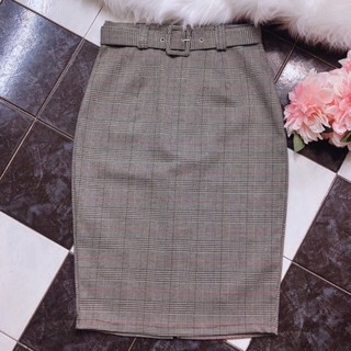 Chân váy bút chì caro kèm belt - VivianStore