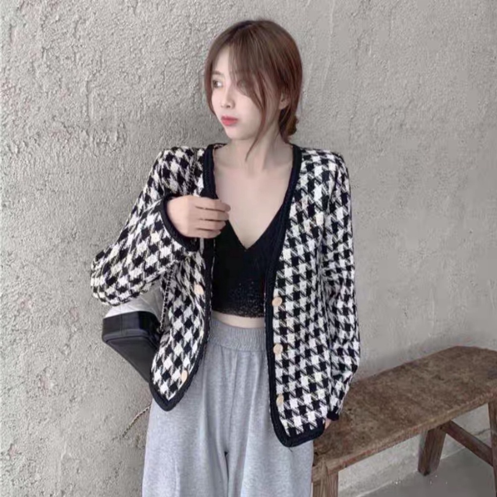 Áo dạ tweed cổ V họa tiết phong cách tiểu thư thu đông 2021_ có VIDEO thật | BigBuy360 - bigbuy360.vn