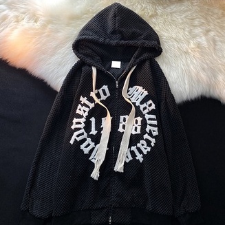 Áo khoác hoodie ZHELIHANGFEI tay dài dáng rộng có khóa kéo phong cách Mỹ đi học dễ phối đồ thời trang