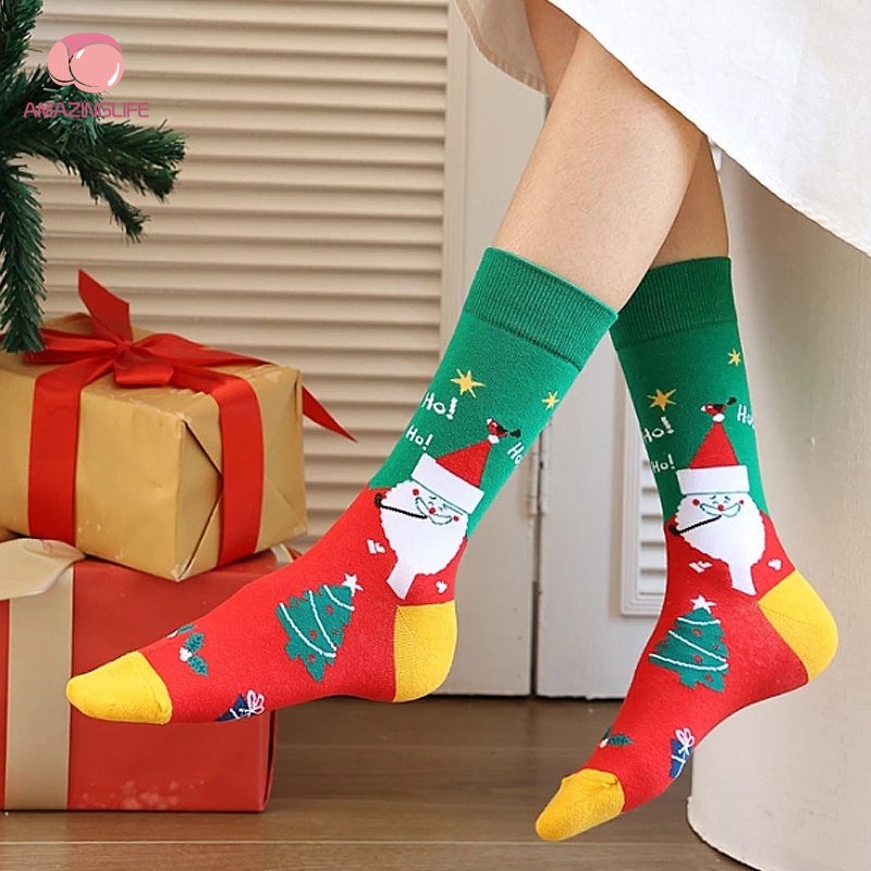 1 Đôi Vớ Cotton Cổ Vừa In Họa Tiết Giáng Sinh Hoạt Hình Thời Trang Thu Đông Cho Nam Và Nữ