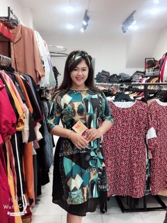 Áo dài xanh hoạ tiết bigsize