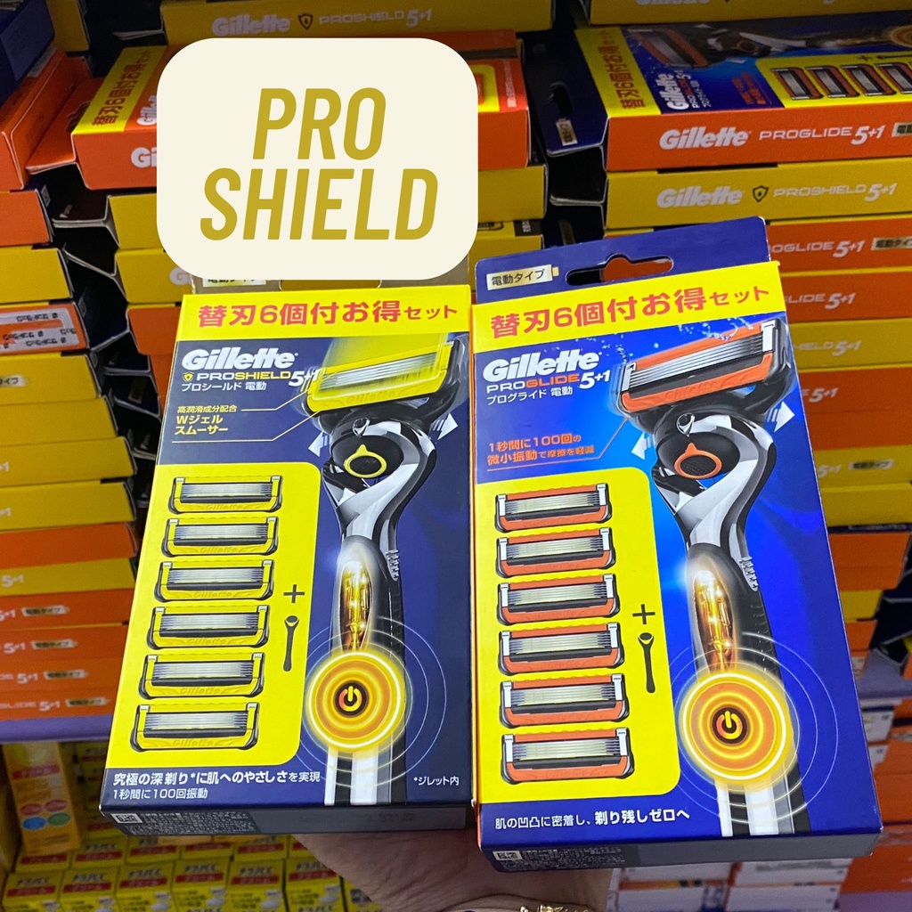 Dao cạo râu Gillette 5 lưỡi ProShield/ProGlide dùng Pin cộng 6 đầu thay thế Nhật nội địa