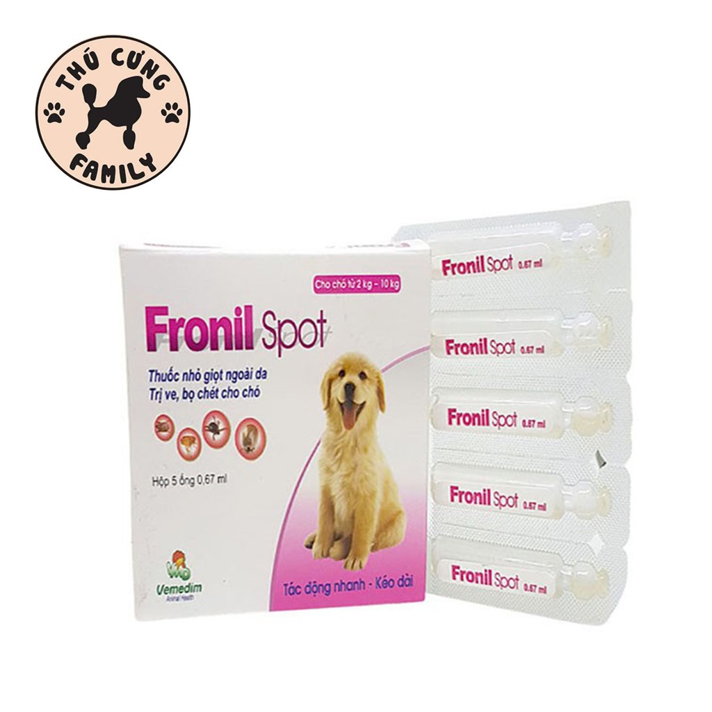 FRONIL SPOT Diệt Ve Rận Trên Chó Mèo Siêu Nhanh (5 Tép 0.67ml/Hộp)