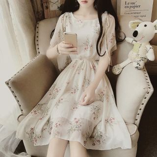 Đầm nữ ngắn tay in hoa thời trang hàn quốc