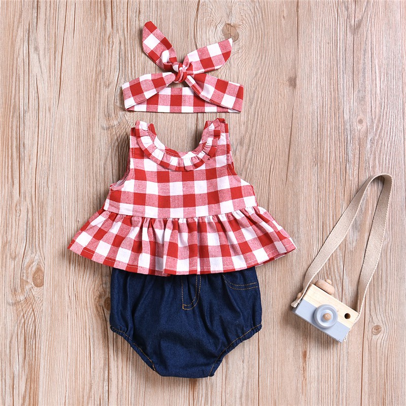 Bộ đồ MIKRDOO gồm áo không tay và quần denim phối băng đô xinh xắn đáng yêu dành cho bé gái