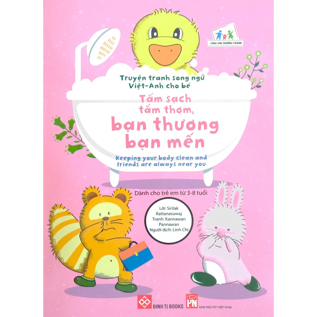 Sách - Truyện tranh song ngữ Việt - Anh cho bé - Tắm sạch, tắm thơm, bạn thương bạn mến (Dành cho trẻ em từ 3-8 tuổi)