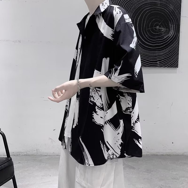 Áo Sơ Mi Lụa Tay Lửng In Họa Tiết Phong Cách Trung Hoa Thời Trang Mùa Hè Dành Cho Nam